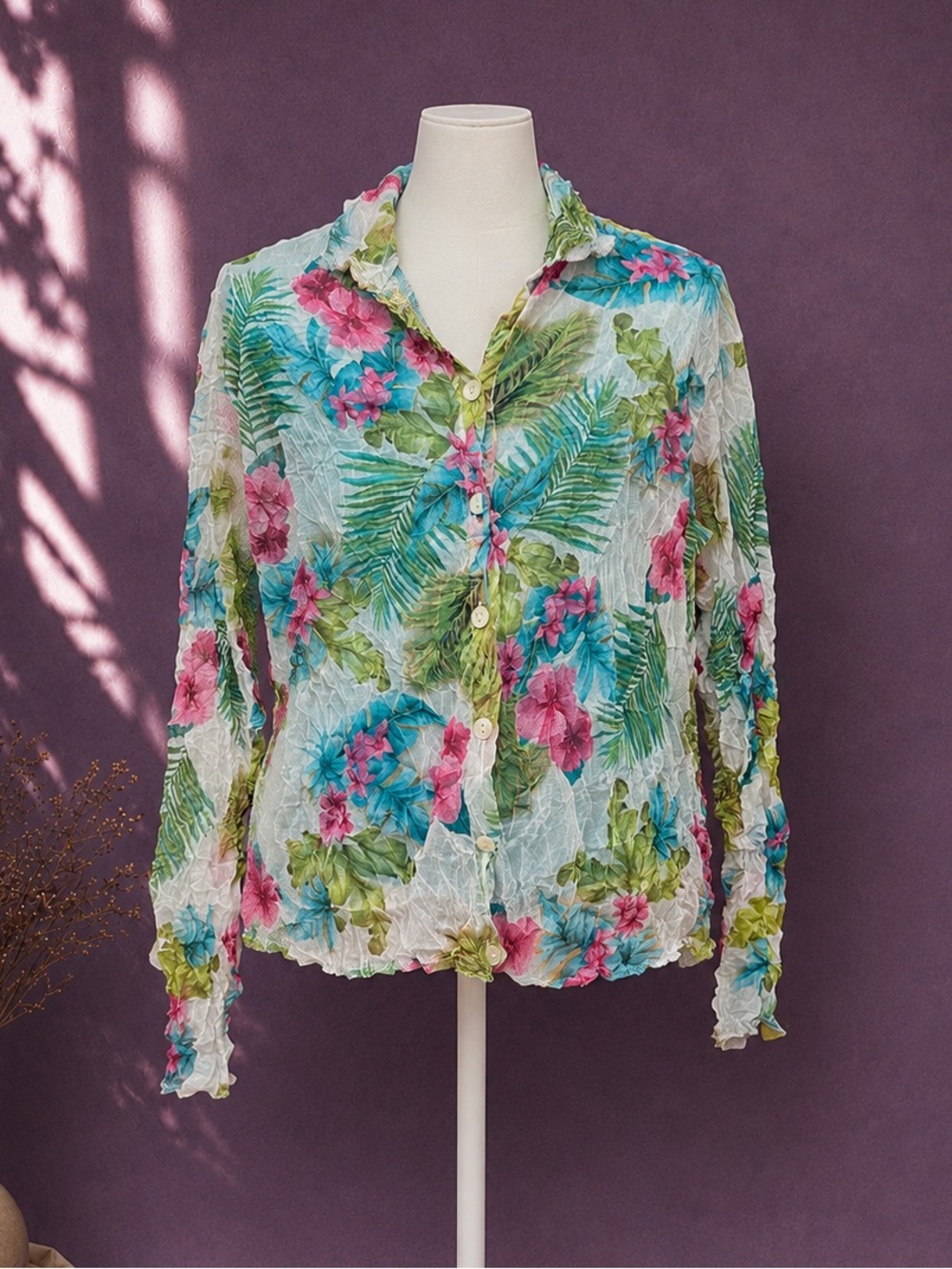 French Fabric Jolie mine paris tropical crinkle mesh top